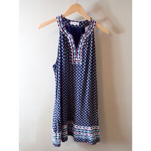 THML Dress Navy Blue Geometric Embroidered Detail Sleeveless Large Lined